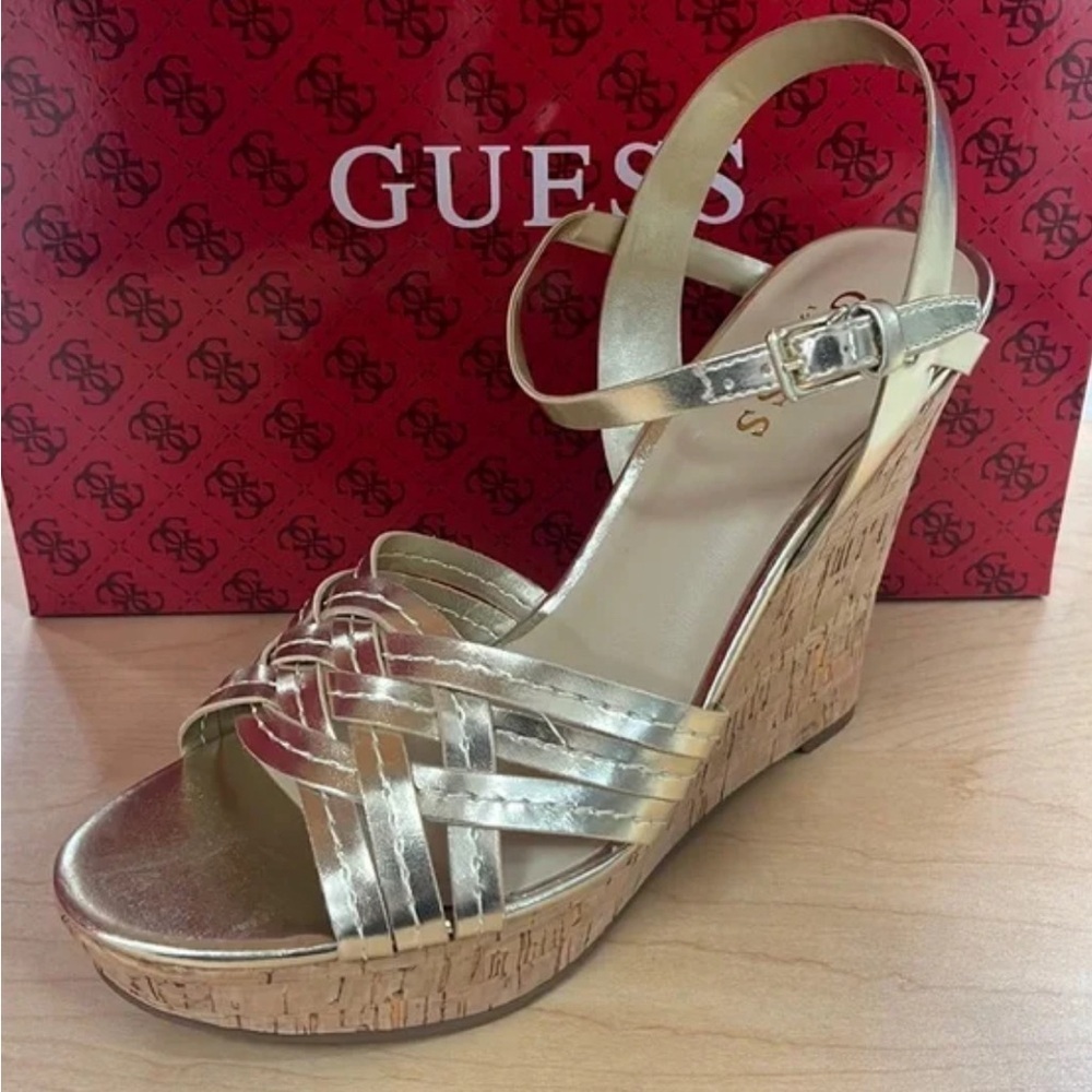 GUESS Project Gold Wedge Cork Sandals
New no box